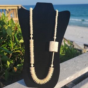 Vintage 1960s Hand-Carved Bone  Beaded Necklace